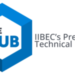 Blue and white logo for IIBEC's technical library, The Hub.