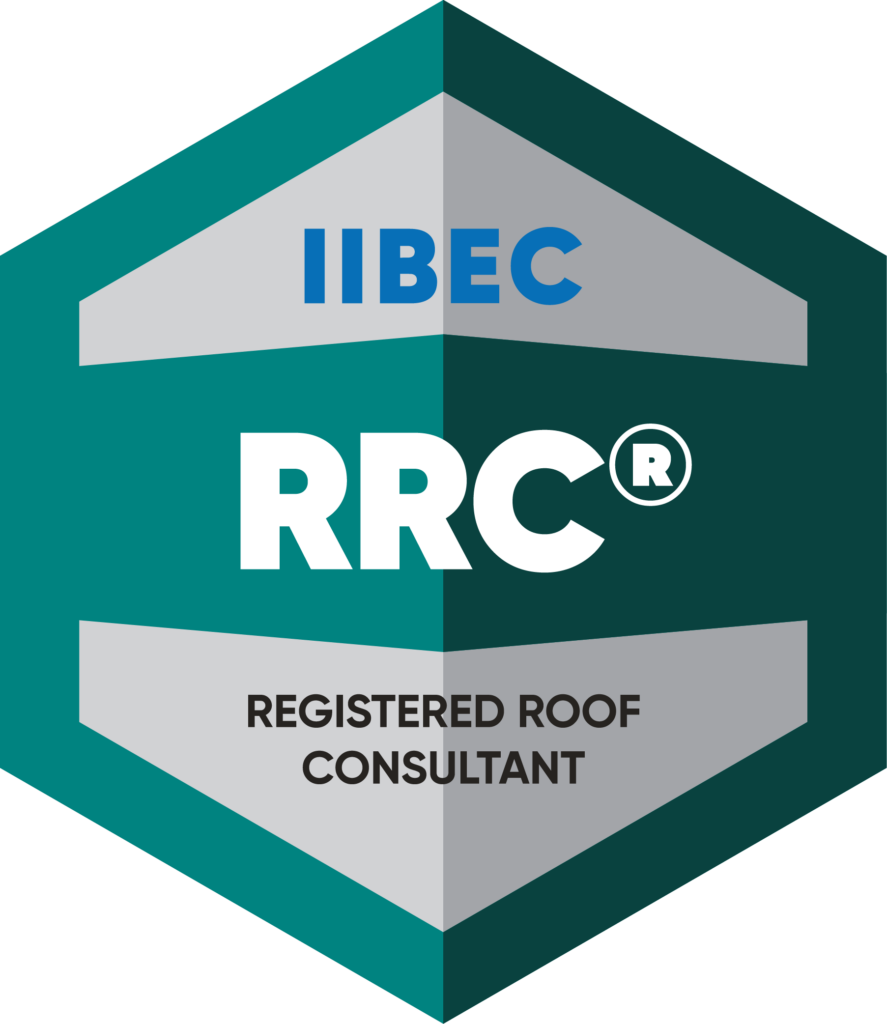 Teal IIBEC Registered Roof Consultant (RRC) credential badge.