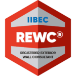 Red and silver hexagonal badge for IIBEC's REWC credential.