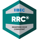 Teal and silver hexagonal badge for IIBEC credential, RRC.