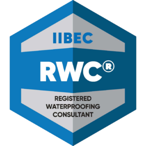 Blue and silver hexagonal badge for IIBEC's RWC credential.