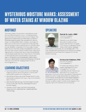 Text of Mysterious Moisture Marks: Assessment of Water Stains at Window Glazing with images of authors.