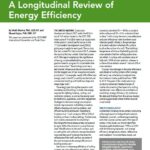 Green and white cover page for article entitled, "Through the Lens of Time: A Longitudinal Review of Energy Efficiency".