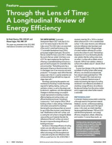 Green and white cover page for article entitled, "Through the Lens of Time: A Longitudinal Review of Energy Efficiency".
