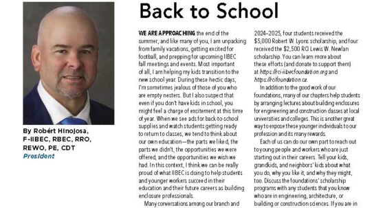 Cover of the IIBEC President's Message entitled, 