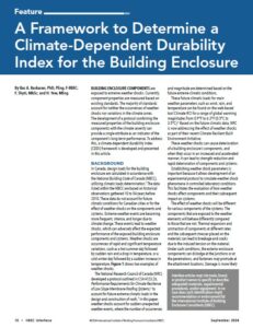 Blue and white cover page for article entitled, "A Framework to Determine a Climate-Dependent Durability Index for the Building Enclosure."