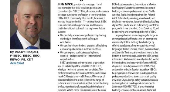 Cover page of IIBEC's President's Message entitled, Focusing on the First 