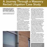 Brown and white cover page of IIBEC Interface article, Unmasking the Layers: A journey Through a Masonry Reclad Litigation Case Study" showing building facade.