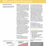 Yellow and white cover of article entitled, "Roof-Mounted Solar: ROI and Best Practices", discussing solar PV.