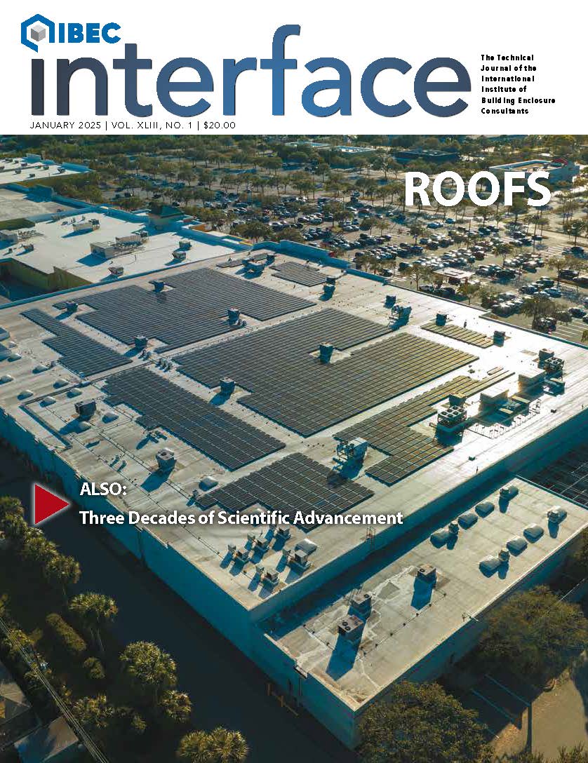 January 2025 IIBEC Interface cover showing top of flat roof.
