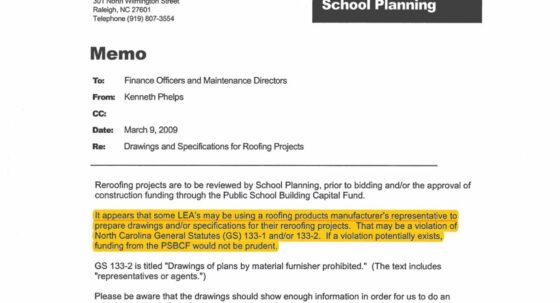 An IIBEC letter cautioning North Carolina about potential building-project violations