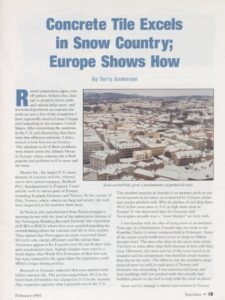 Cover page of article, "Concrete Tile Excels in Snow Country; Europe Shows How".