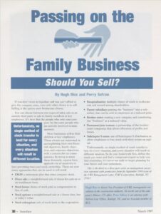 Cover page of article, "Passing on the Family Business Should You Sell?".