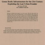 Brown cover page of article, "Green Roofs: Infrastructure for the 21st Century Exploiting the Last Urban Frontier".