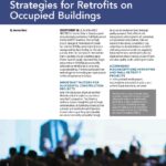 Blue and white cover page of IIBEC Interface article, "Building Success: Collaborative Strategies for Retrofits on Occupied Buildings".