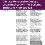 Purple and white cover page of IIBEC Interface article entitled, "The Imperative of Climate-Responsive Design: Legal Implications for Building Enclosure Professionals".