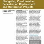 Brown and white cover page of IIBEC Interface article entitled, "Condo Chronicles: Navigating Condominium Fenestration Replacement and Restoration Projects".