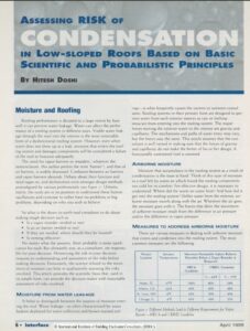 Cover page of article, "Assessing Risk of Condensation in Low-Sloped Roofs Based on Basic Scientific and Probabilistic Principles".