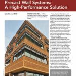 Red and white cover page showing brick building of article, "Thin Brick Insulated Precast Wall Systems: A High-Performance Solution".