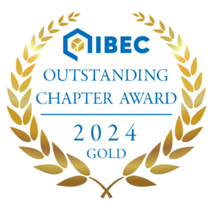 Gold and blue laurel logo for the Gold ranking of the IIBEC Outstanding Chapter Award.