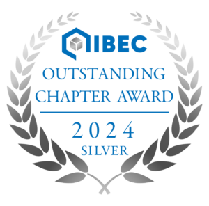 Gray and blue laurel logo for the silver ranking of the IIBEC Outstanding Chapter Award.