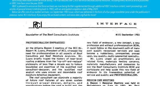 Cover page of IIBEC Interface Article showing archived September 1983 Interface newsletter.