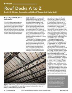 Cover page of IIBEC Interface article, Roof Decks A to Z Part 20: Cinder Concrete on Ribbed/Expanded Metal Lath.