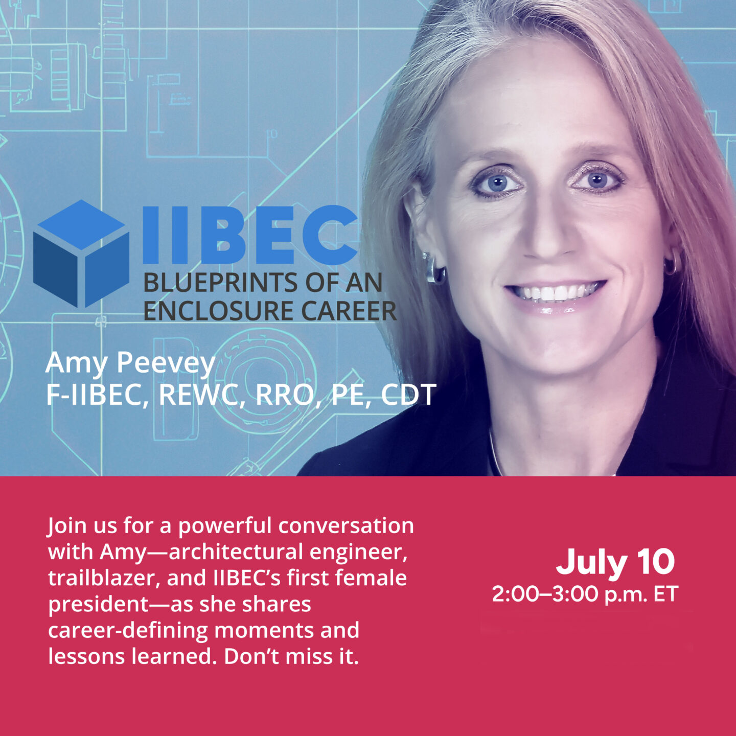 Logo for IIBEC's Blueprints of an Enclosure Career webinar series with Amy Peevey.