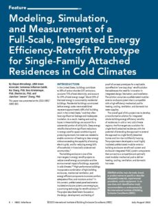 Cover of IIBEC Interface article, Modeling, Simulation, and Measurement of a Full-Scale, Integrated Energy Efficiency-Retrofit Prototype for Single-Family Attached Residences in Cold Climates.
