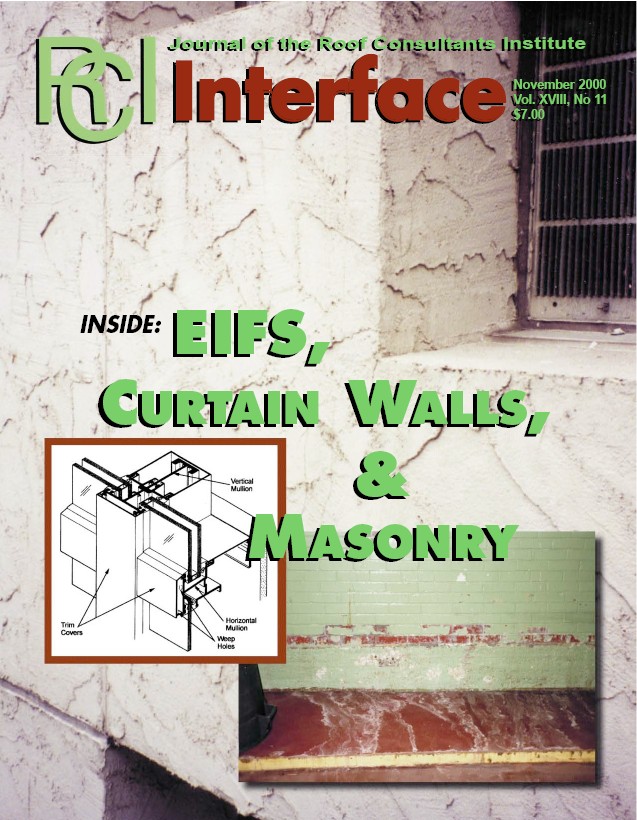 Cover of November 2000 IIBEC Interface, theme of EIFS, Curtain Walls, & Masonry.