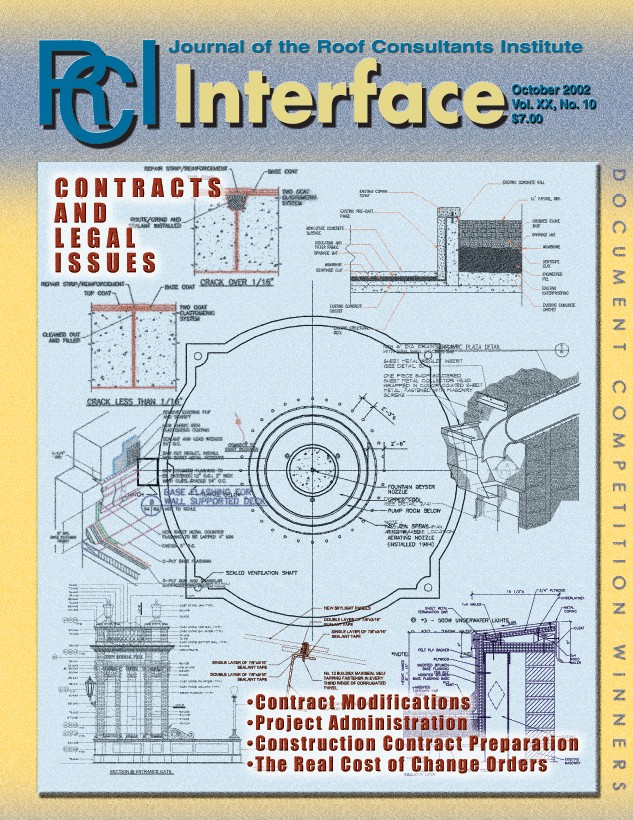 Cover of October 2002 IIBEC Interface, theme of Contracts and Legal Issues.
