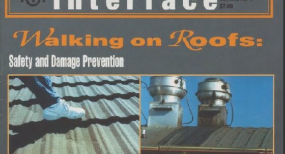 Cover of April 1998 IIBEC Interface, theme of Walking on Roofs: Safety and Damage Prevention.