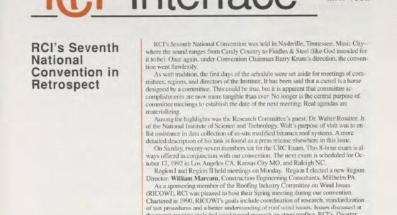 Cover of May 1992 IIBEC Interface, theme of RCI's Seventh National Convention in Retrospect.