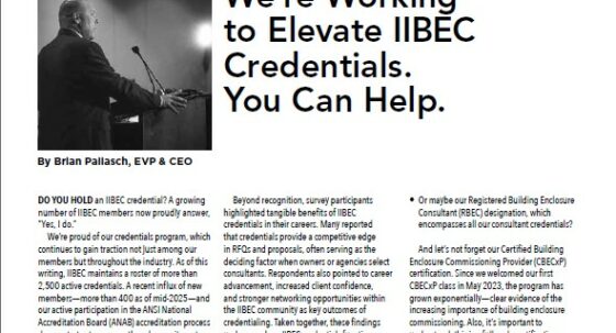 Cover of September 2025 IIBEC From the CEO article on IIBEC credentials.