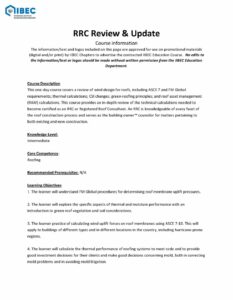 Cover of IIBEC Core Course, RRC Review and Update, course description.
