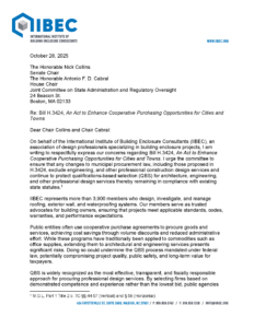 Cover of IIBEC advocacy letter regarding Bill H.3424.