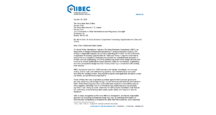 Cover of IIBEC advocacy letter regarding Bill H.3424.