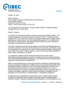 Cover of IIBEC letter to Chilliwack General Hospital for Fraser Health Authority advocacy.