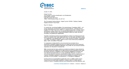 Cover of IIBEC letter to Chilliwack General Hospital for Fraser Health Authority advocacy.