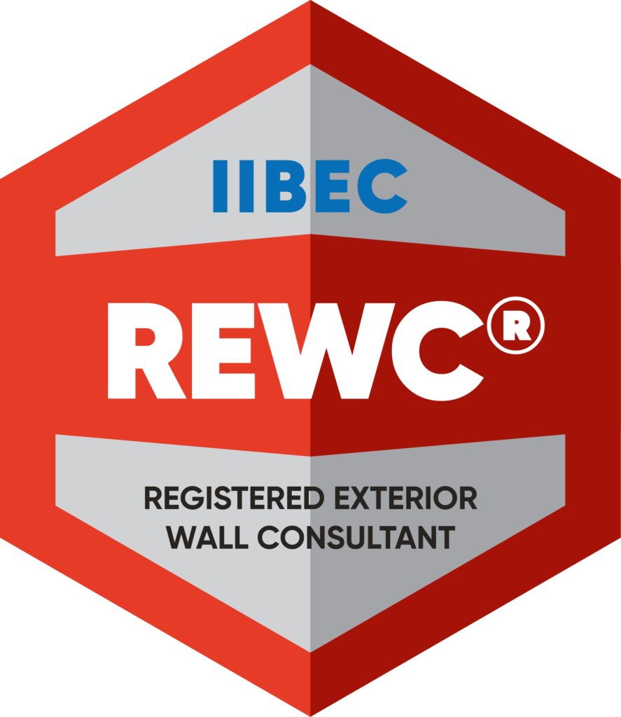 Red IIBEC Registered Exterior Wall Consultant (REWC) badge.