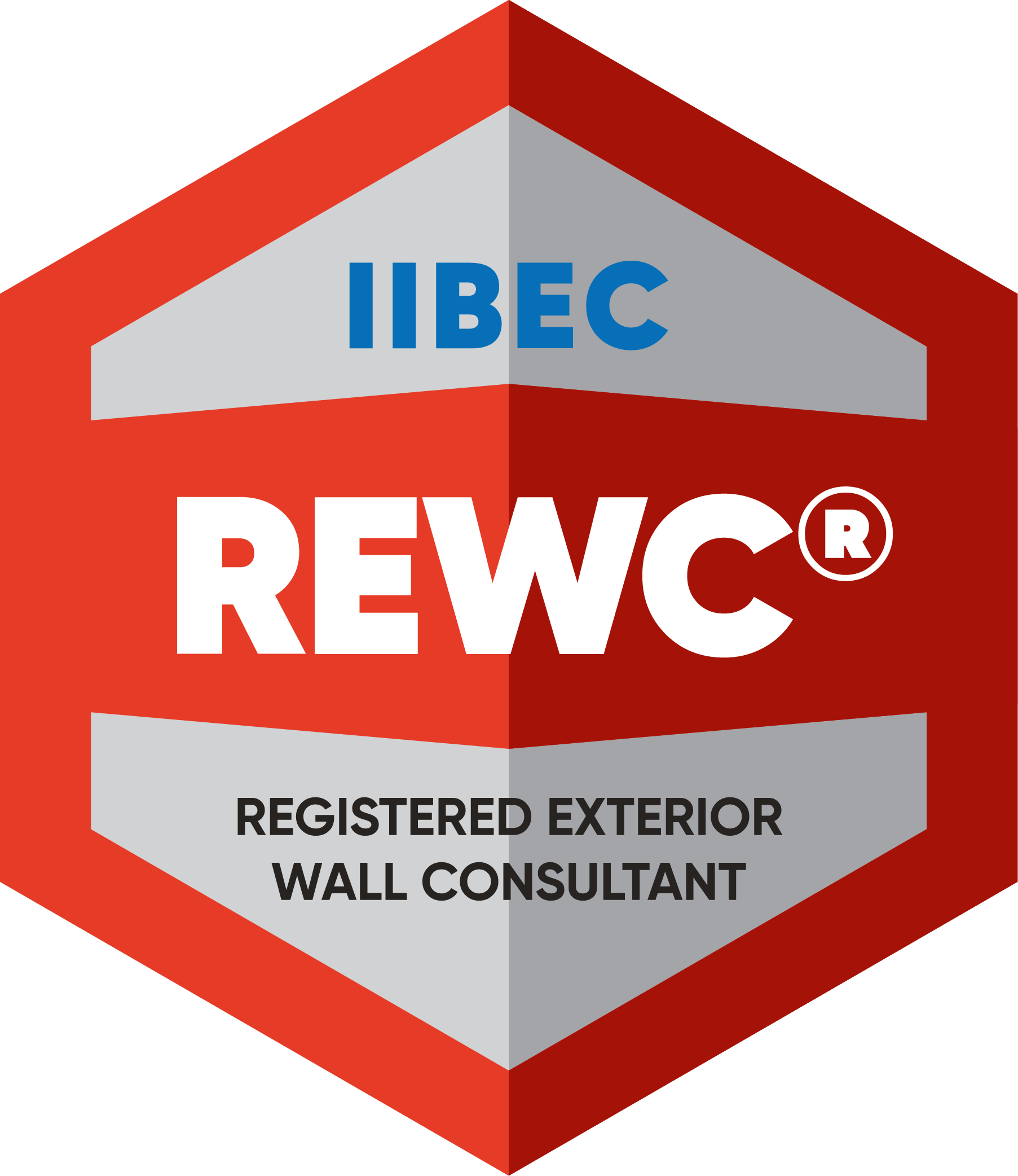 Red IIBEC Registered Exterior Wall Consultant (REWC) badge.