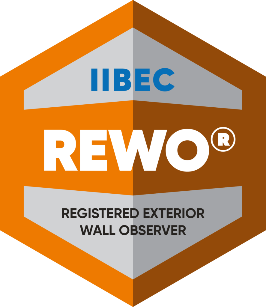 Orange IIBEC Registered Exterior Wall Observer (REWO) badge.