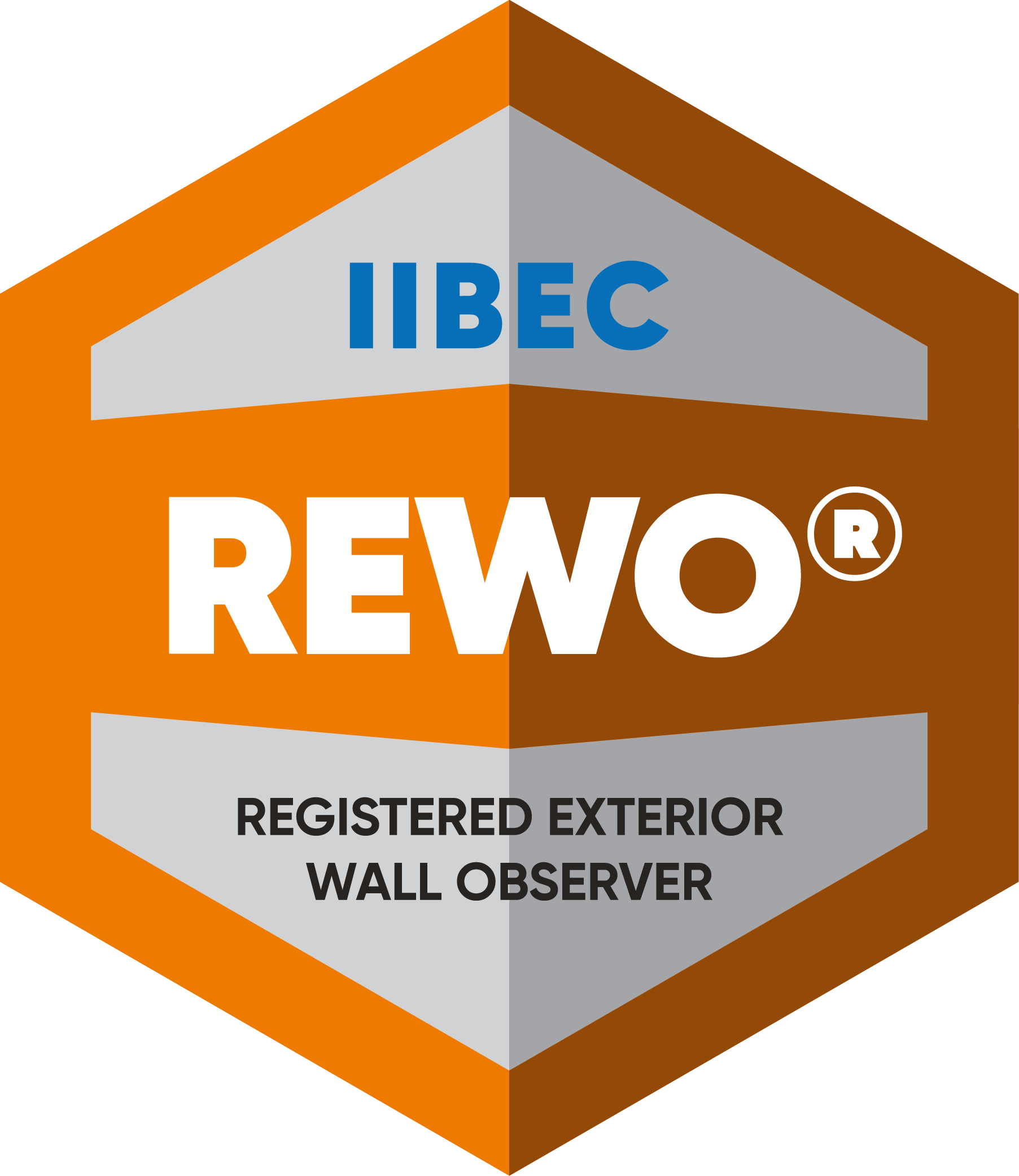 Orange IIBEC Registered Exterior Wall Observer (REWO) badge.
