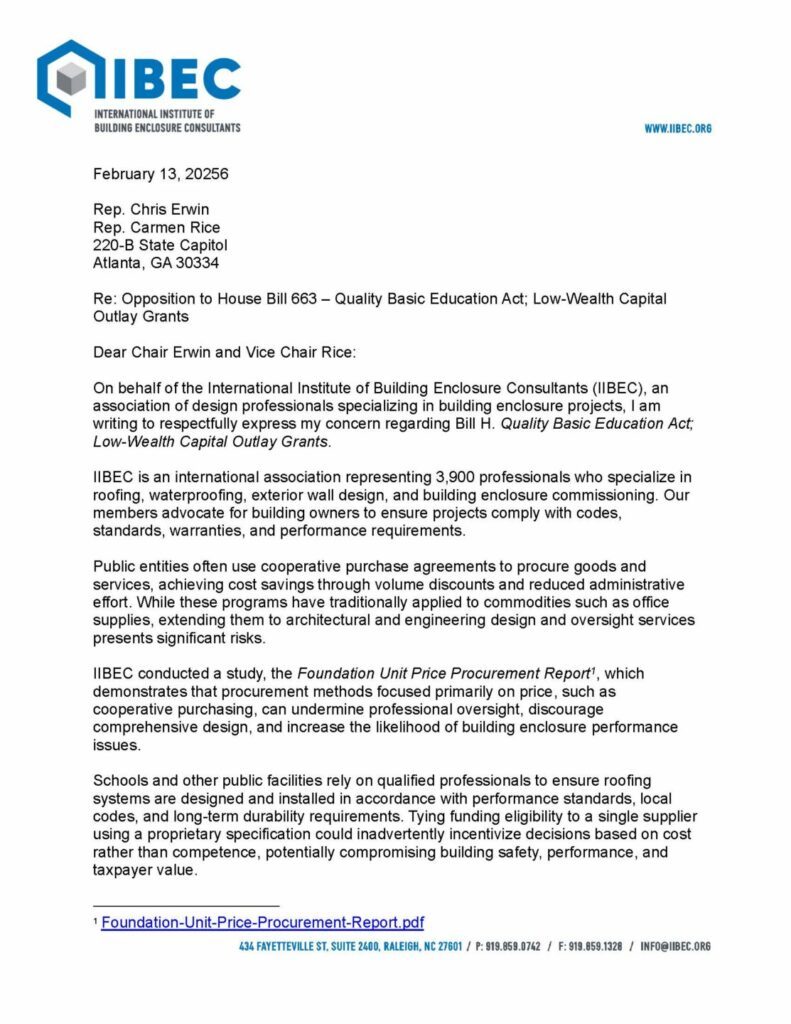Image of IIBEC letter to Georgia about House Bill 669