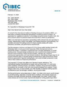 An image of an IIBEC Letter on Mississippi House Bill 1730