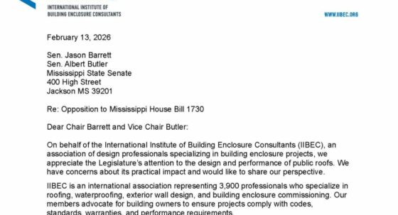IIBEC Letter to Mississippi on low-slope roof requirements