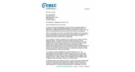IIBEC Letter to Mississippi on low-slope roof requirements