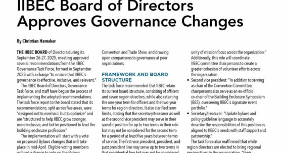 The first page of an article on proposed IIBEC Governance changes.