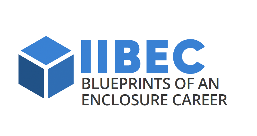 IIBEC logo: blue cube icon next to bold blue 'IIBEC' and the subtitle 'Blueprints of an Enclosure Career'