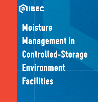 IBEC logo and title: 'Moisture Management in Controlled-Storage Environment Facilities' on a blue background with an orange left edge.